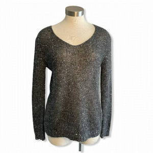 LINE the label Womens Sweater Gray Open Knit Sequins V-Neck Sz. S